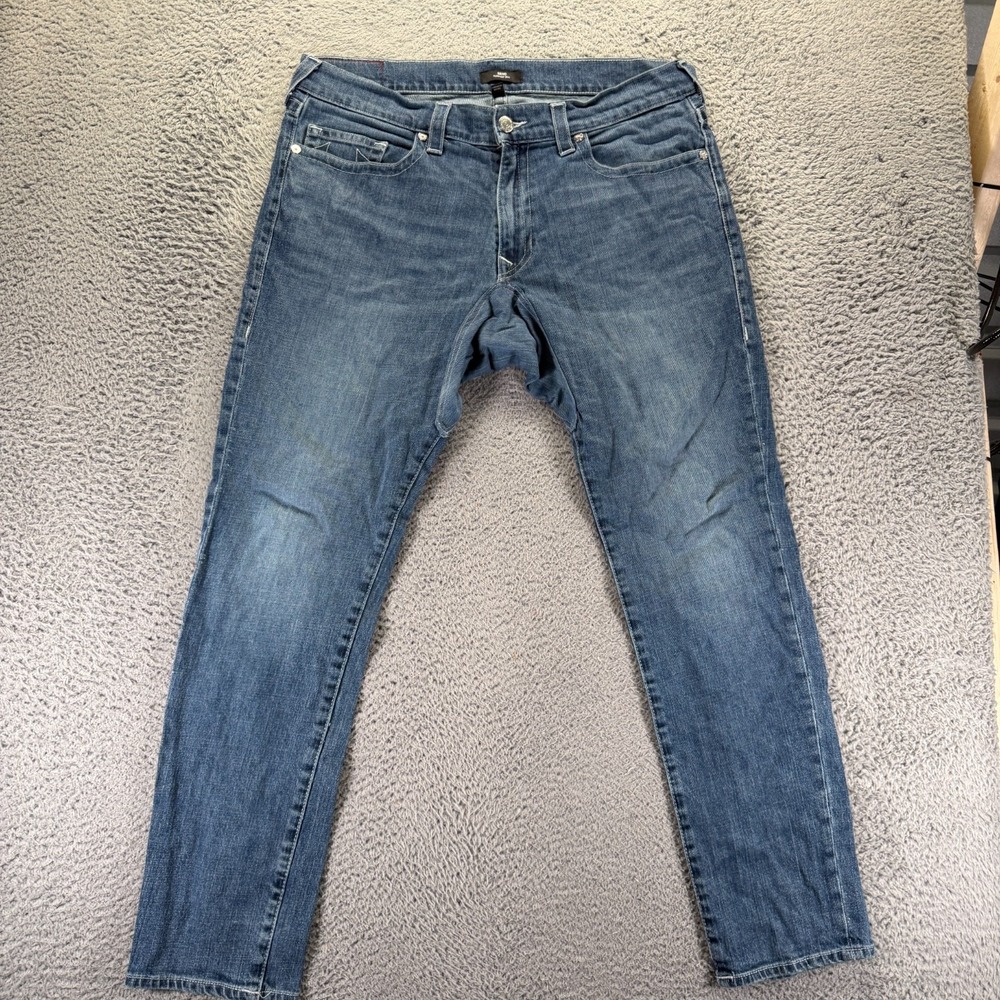 True Religion Geno Jeans Men's 38x33 Blue Cotton Denim Straight Workwear Stretch